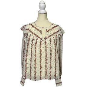 NWT Luq Boho Floral Print Ruffle Balloon Sleeve Peasant Top Women's Size Medium